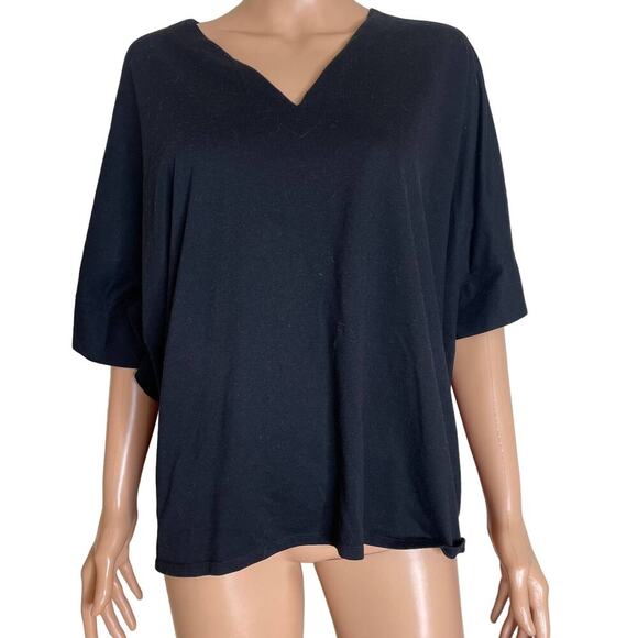 Natori top blouse T-shirt boxy black V-neck short sleeve SZ XL basic layering - Picture 2 of 9